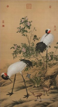  flowers - Lang shining cranes in flowers old China ink Giuseppe Castiglione